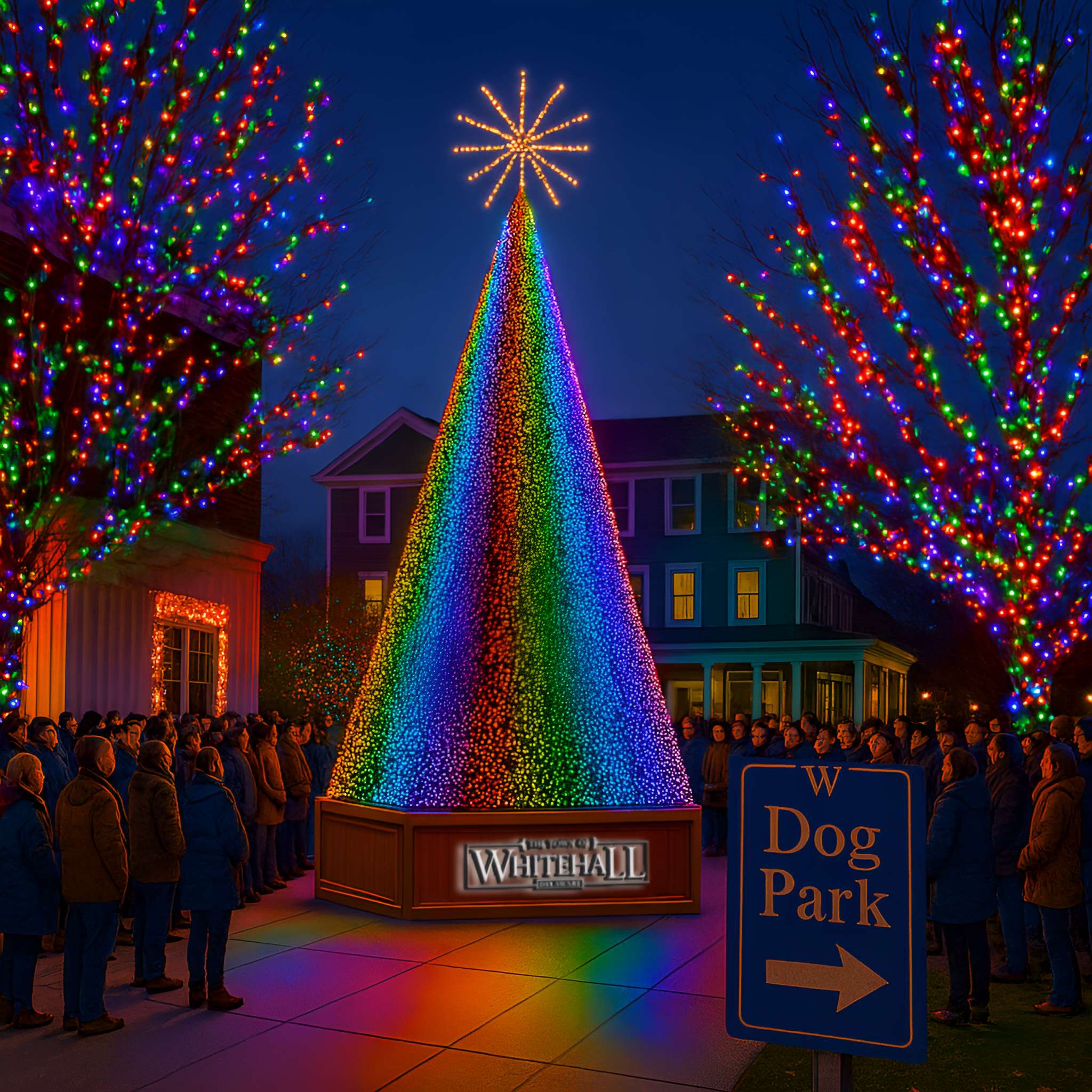 Rainbow illuminated Christmas tree